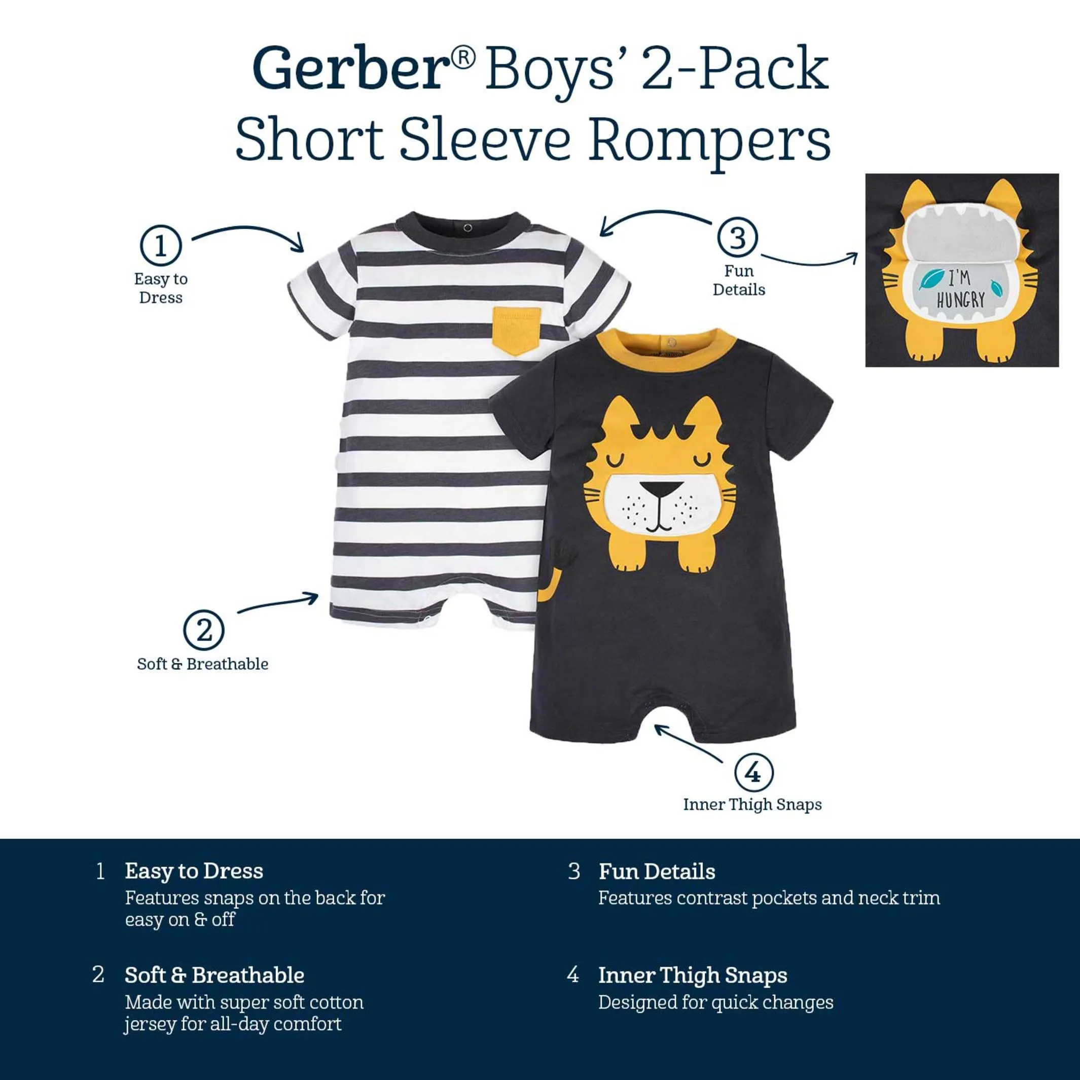 2-Pack Baby Boys Wild at Heart Tiger Rompers