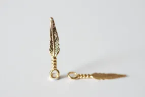 2pcs Vermeil Wholesale Gold Feather Charms - 18k gold plated over sterling silver, gold feather charms, Small Feather Charms, gold Tribal bird feather