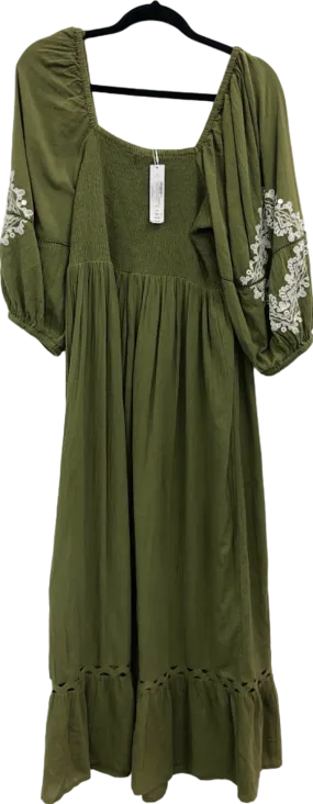 Accessorize Khaki Embroidered Maxi Dress UK 16-18