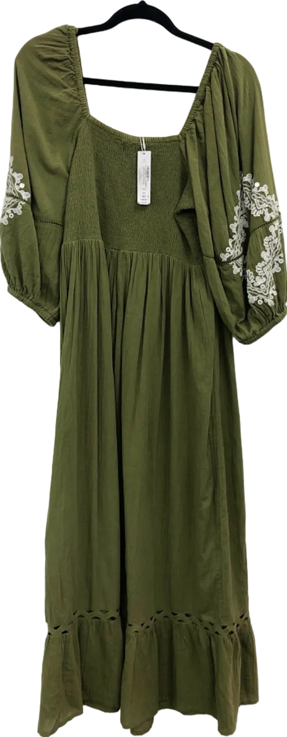 Accessorize Khaki Embroidered Maxi Dress UK 16-18