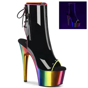 ADORE-1018RC-02 Black Patent Rainbow Chrome Blacklight Trim Stripper Boot