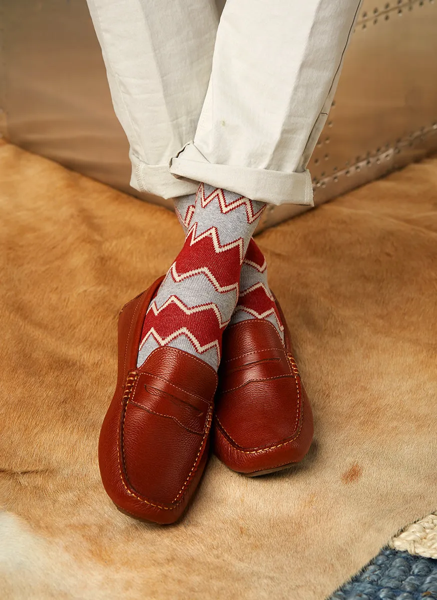 Aztec Zig Zag Sock in Brown