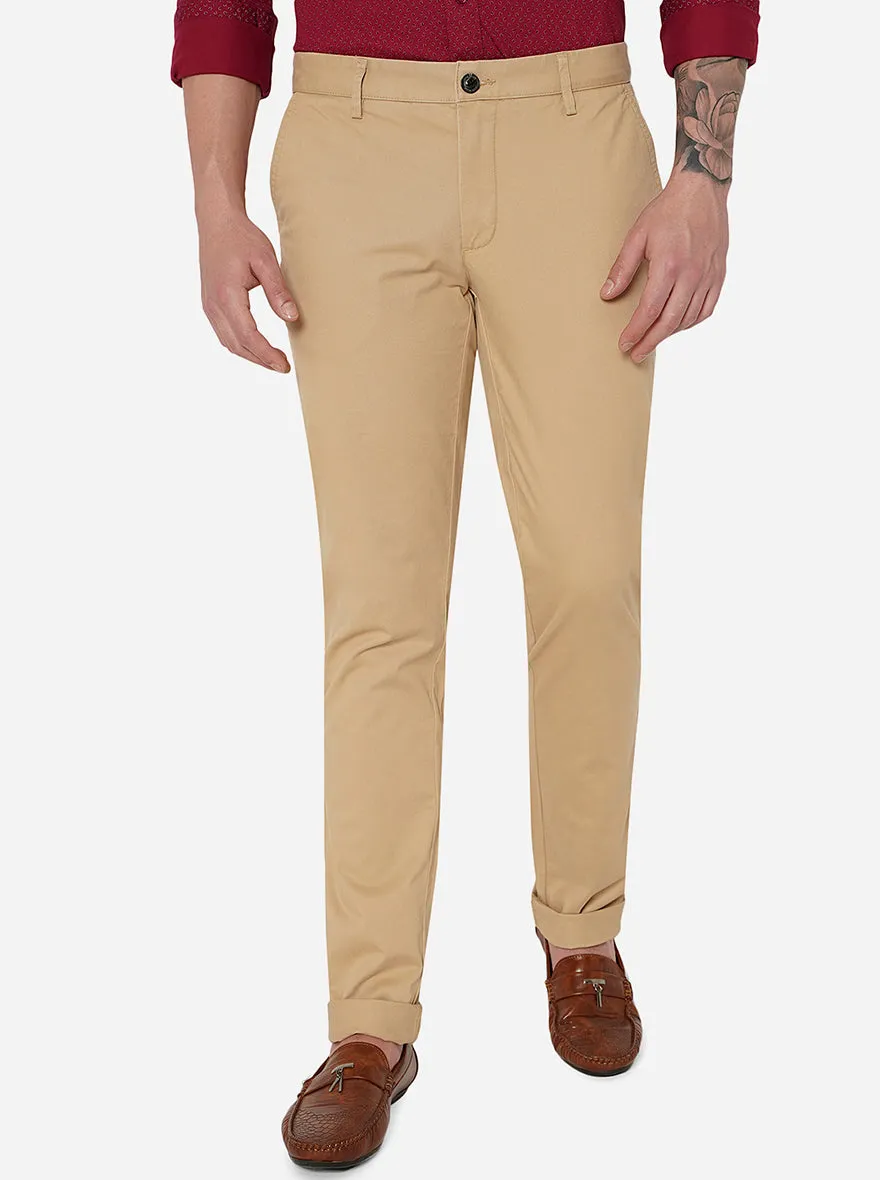 Beige Solid Uno Fit Casual Trouser | JadeBlue