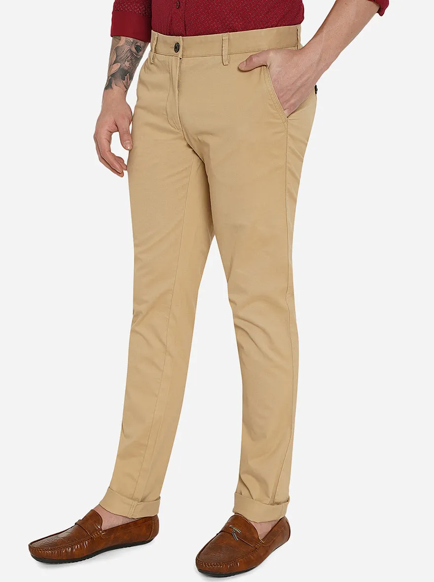 Beige Solid Uno Fit Casual Trouser | JadeBlue