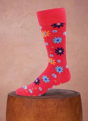 Bright Flower Sock in Red