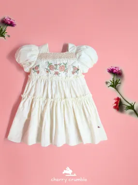 Cherry Crumble Girls Off White Regular Length Solid Dress