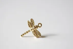 Dragonfly Charm, 18k Vermeil Gold over sterling silver Insect Charm, Gold Wings Charm