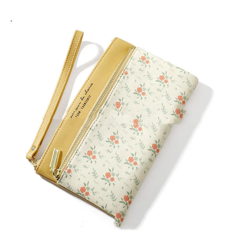 Floral Leather Long Wallet – Large-Capacity Zippered Handbag for Women