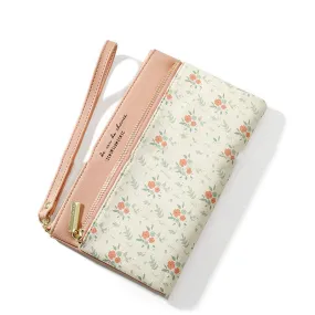 Floral Leather Long Wallet – Large-Capacity Zippered Handbag for Women