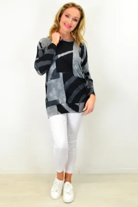 Grey Abstract Drop Shoulder Tunic Top