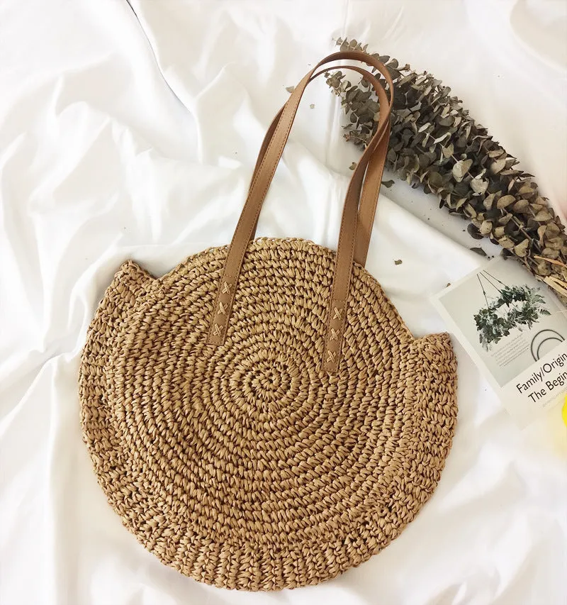 Handmade Round Straw Rattan Bag – Chic Summer Beach Crossbody