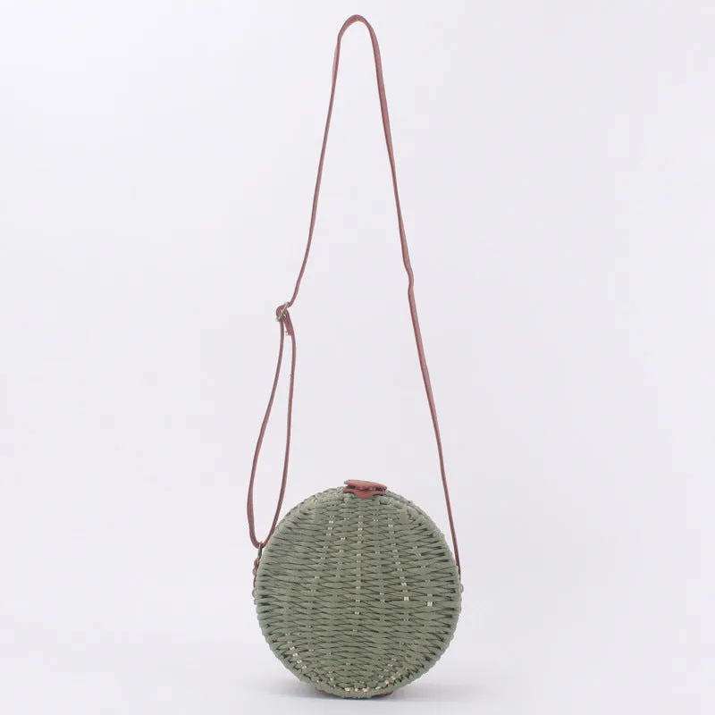 Handmade Round Straw Rattan Bag – Chic Summer Beach Crossbody