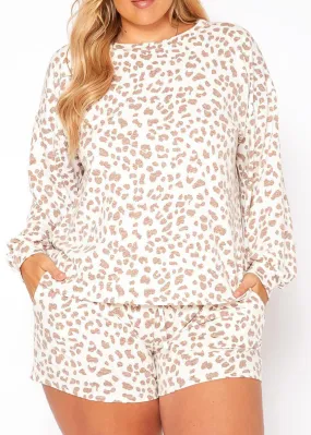 HI Curvy Plus Size Women Nude Leopard Print Two Piece Set