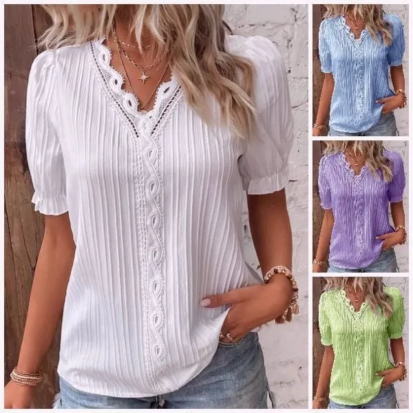 HOT SALE 49% OFFV Neck Plain Lace Elegant Shirt