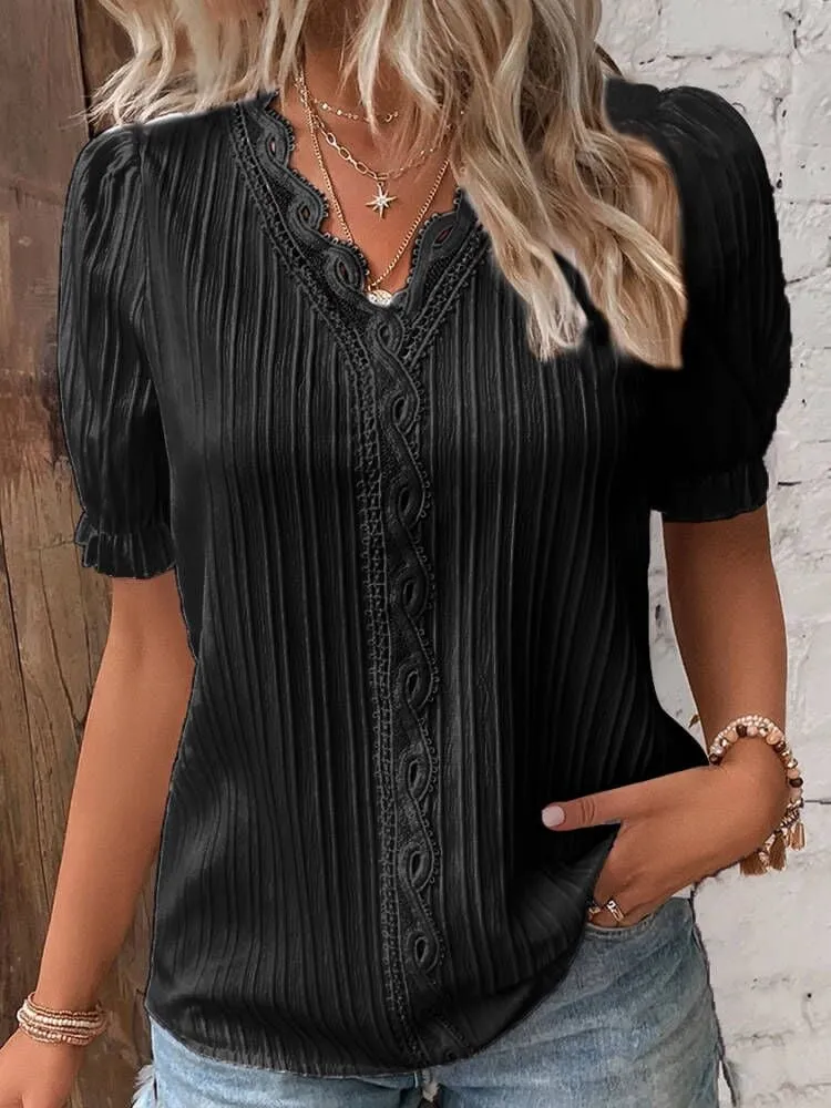 HOT SALE 49% OFFV Neck Plain Lace Elegant Shirt