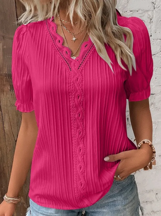 HOT SALE 49% OFFV Neck Plain Lace Elegant Shirt