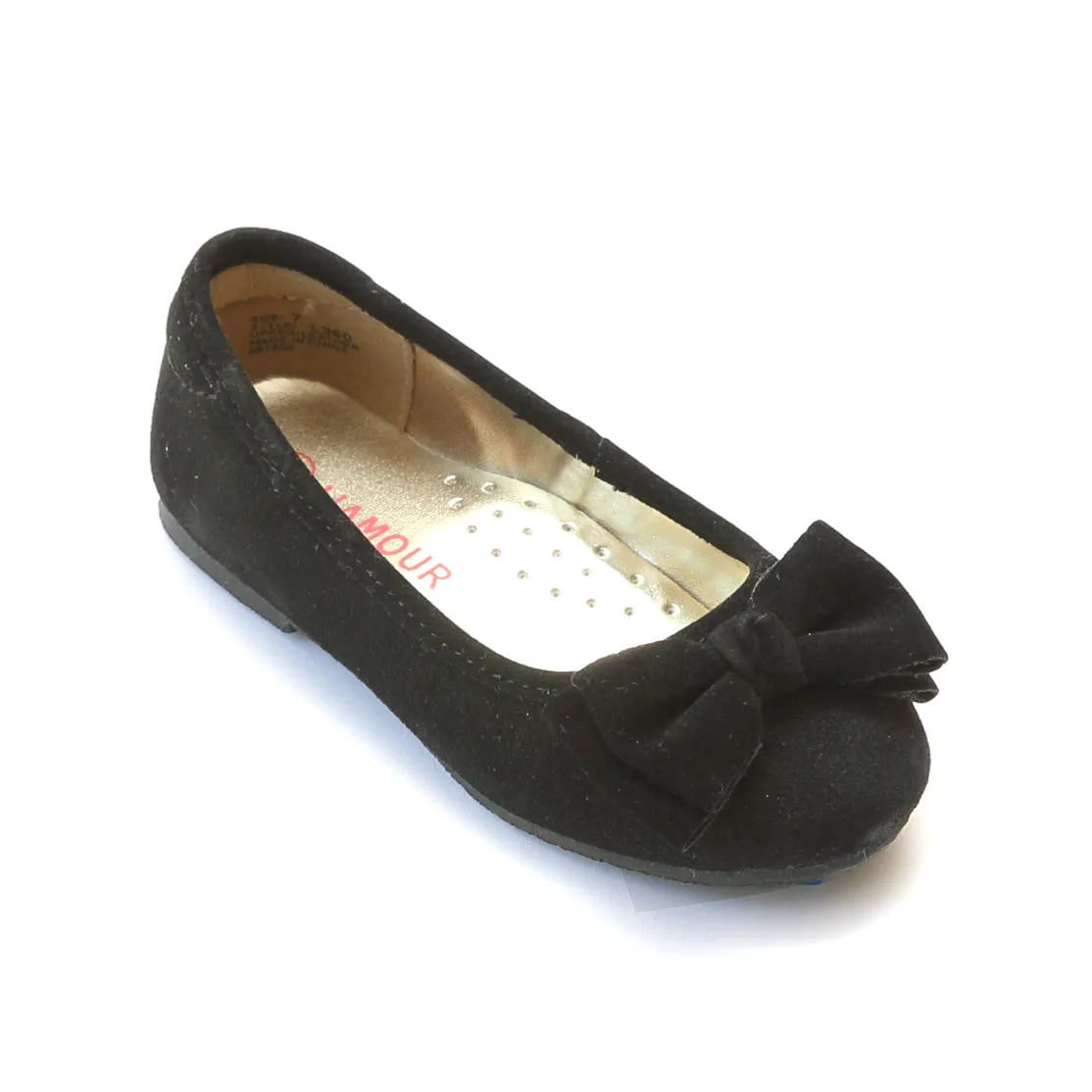 L'Amour Girls Suede Flat with Velvet Bow