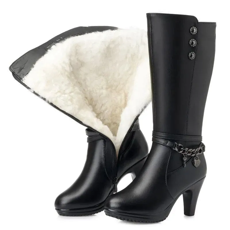 Leather High-Heel Winter Boots with Superior Quality Leather