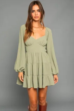 Long Sleeve Tiered Open Back Dress