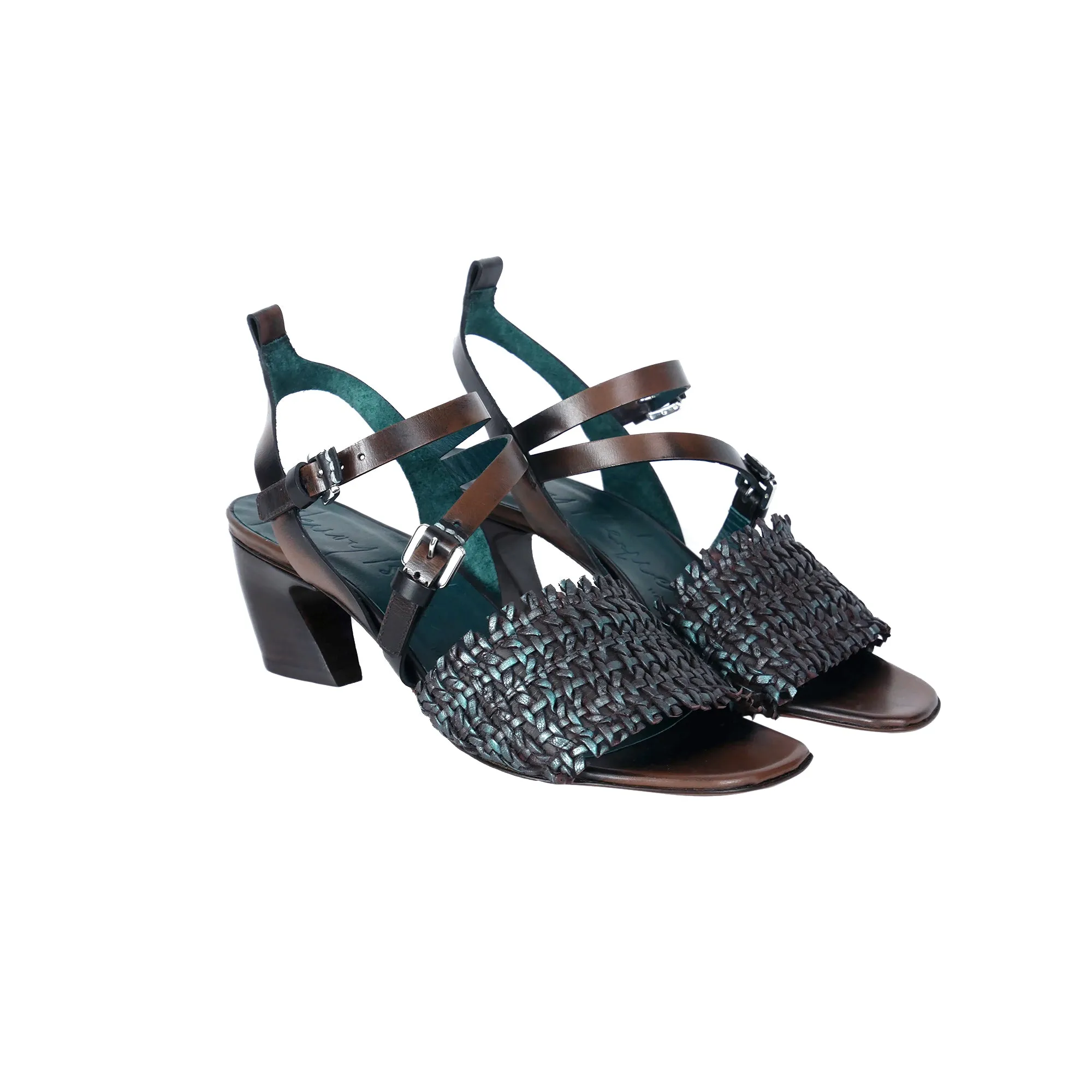 Mid-Heel Sandal Intreccio Maltinto Turquoise