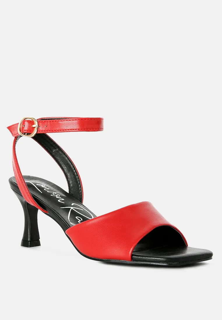 Red Mid Heel Ankle Strap Sandals