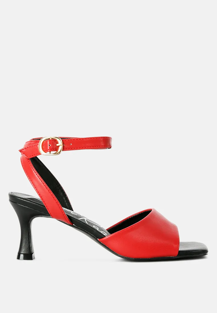 Red Mid Heel Ankle Strap Sandals