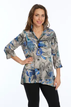 Silky Blue Abstract Tunic Blouse With Pockets | Demi | LIOR