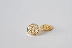 Vermeil Gold Filigree Disc-18k gold plated sterling silver, gold round disc, filigree design, vermeil gold plated charms wholesale, 164