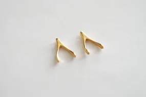 Vermeil gold tiny wishbone charm- 18k gold plated over sterling silver wishbone charm, Gold Wishbone charm, Vermeil Charms Wholesale,19