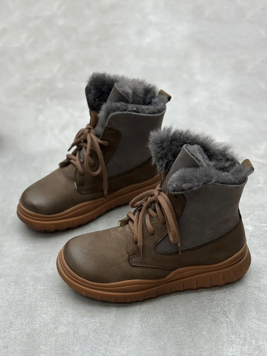 Women Winter Vintage Fleece-lined Leather Boots