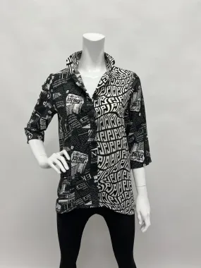 Women's Newspaper Printed Tunic Blouse With Pockets | Demi | LIOR